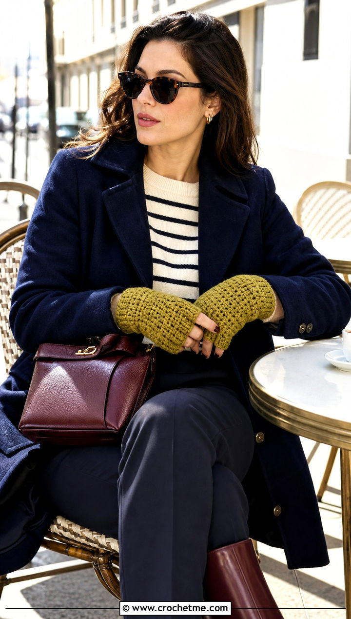 Chunky Crochet Driving Gloves With Car Coat - 25 Chunky Crochet Gloves outfit ideas