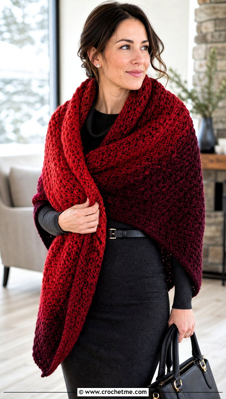 Chunky Crochet Fade Shawl With Sweater Dress - 15 Crochet Fade Shawl outfit ideas
