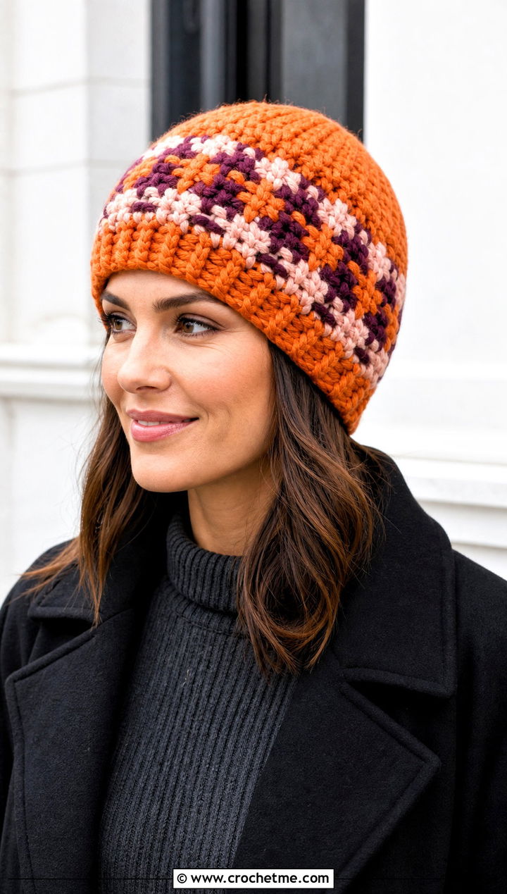 Chunky Crochet Fair Isle Beanie With Sweater Dress - 20 Crochet Fair Isle Beanie outfit ideas