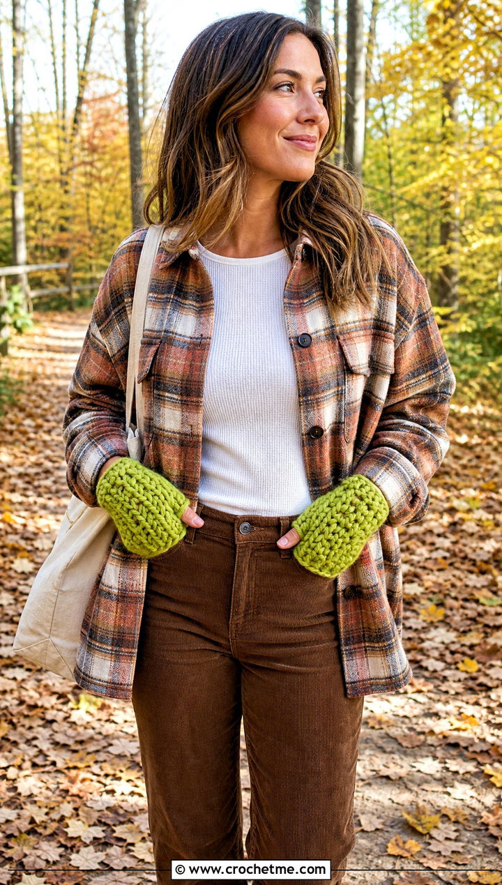 Chunky Crochet Fingerless Gloves With Shacket - 25 Crochet For Fingerless Gloves outfit ideas