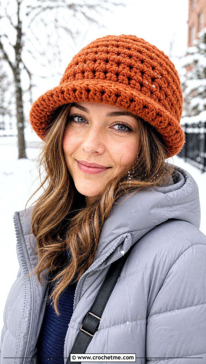 Chunky Crochet Flapper Hat With Puffer Jacket - 30 crochet flapper hat outfit ideas