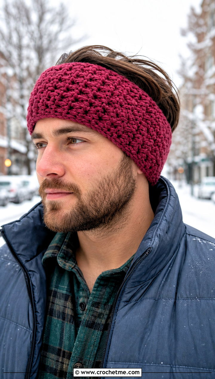 Chunky Crochet Headband With Puffer Jacket - 25 men's crochet headband outfit ideas