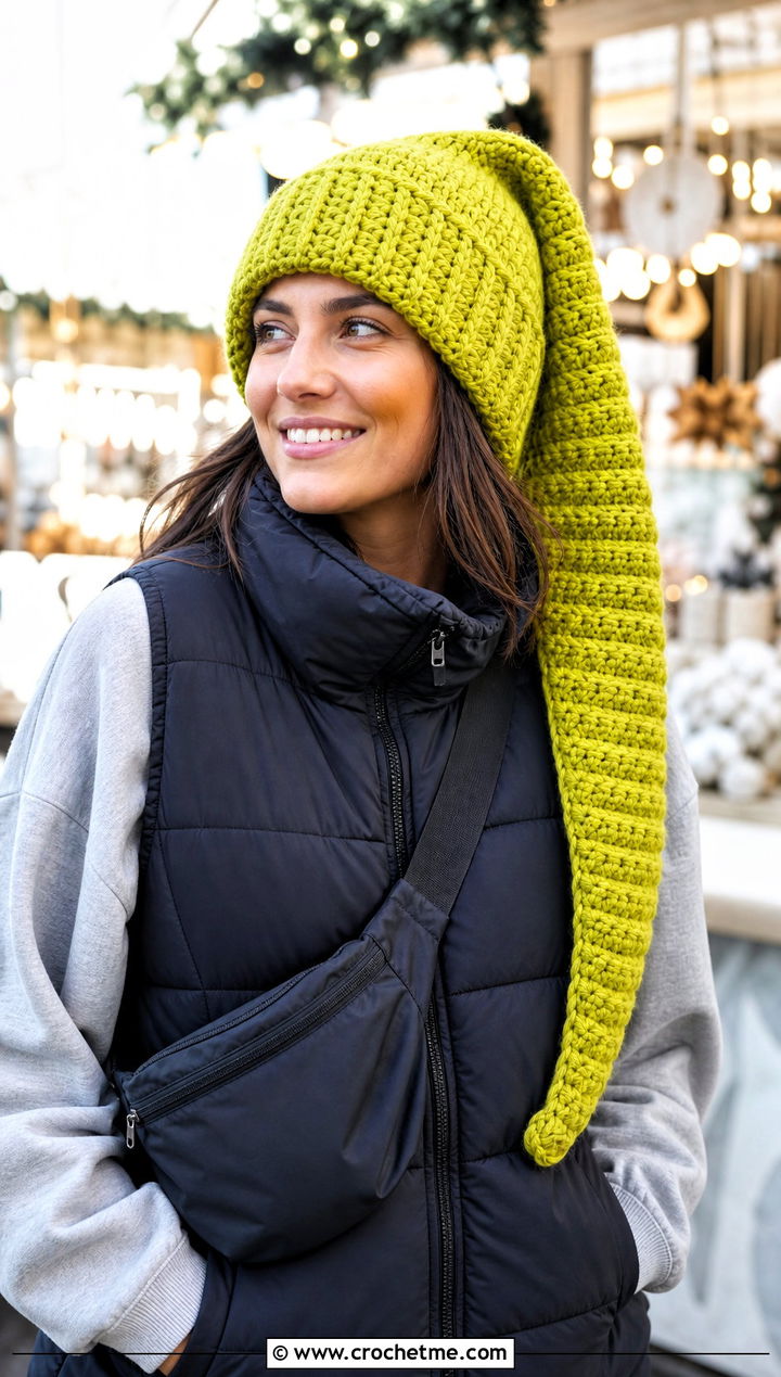 Chunky Crochet Link Hat With Puffer Vest - 30 crochet link hat outfit ideas