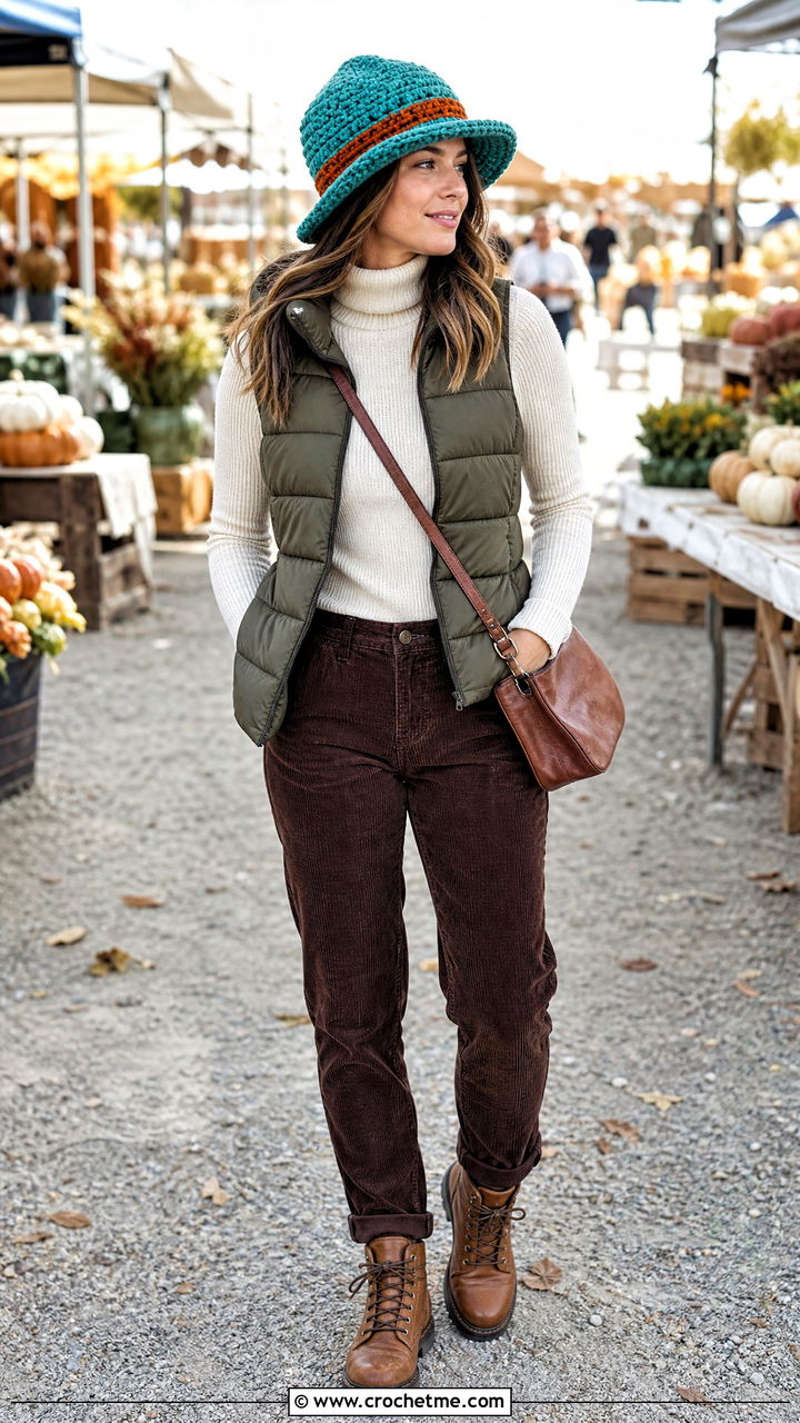 Chunky Crochet Luffy Hat With Puffer Vest - 35 crochet luffy hat outfit ideas