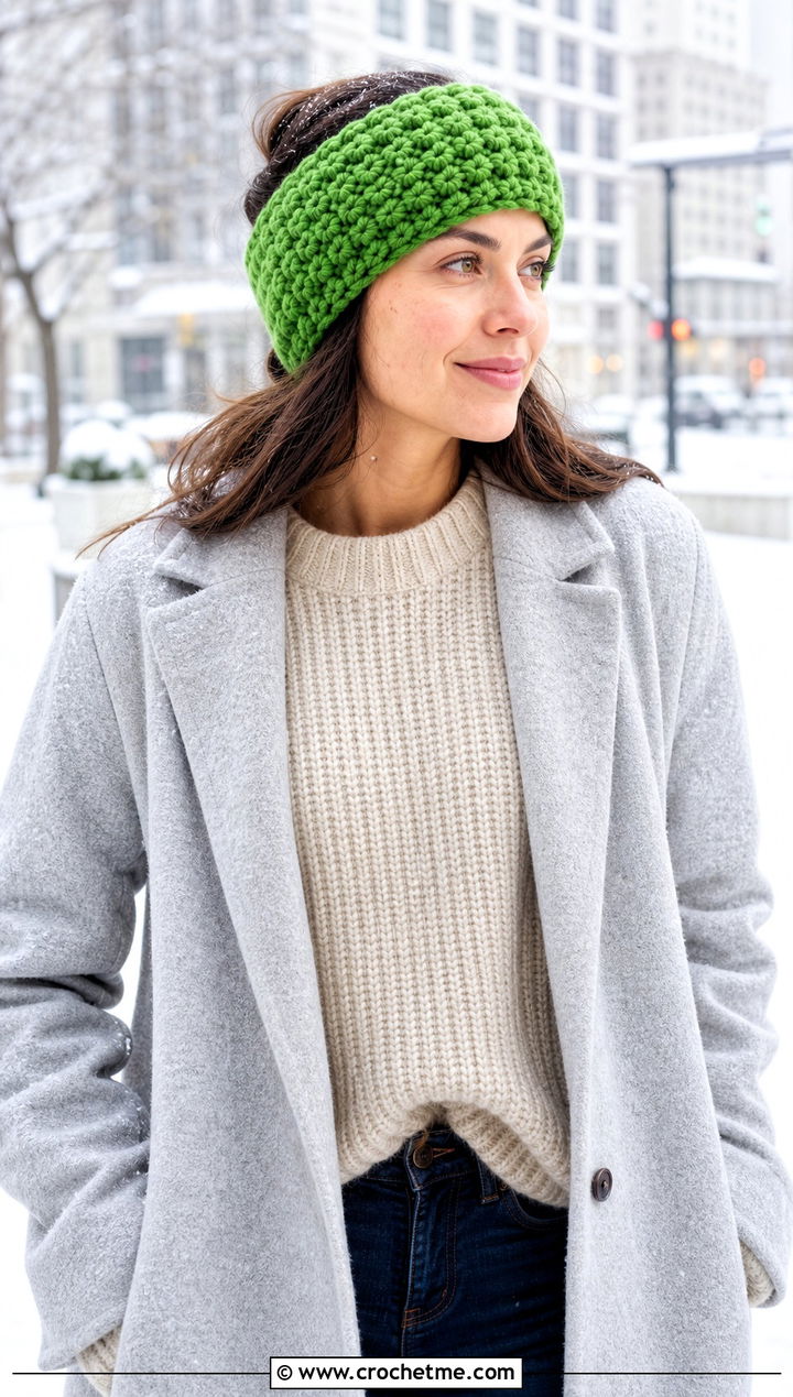 Chunky Crochet Makeup Headband With Sweater And Straight Jeans - 25 Crochet Makeup Headband outfit ideas