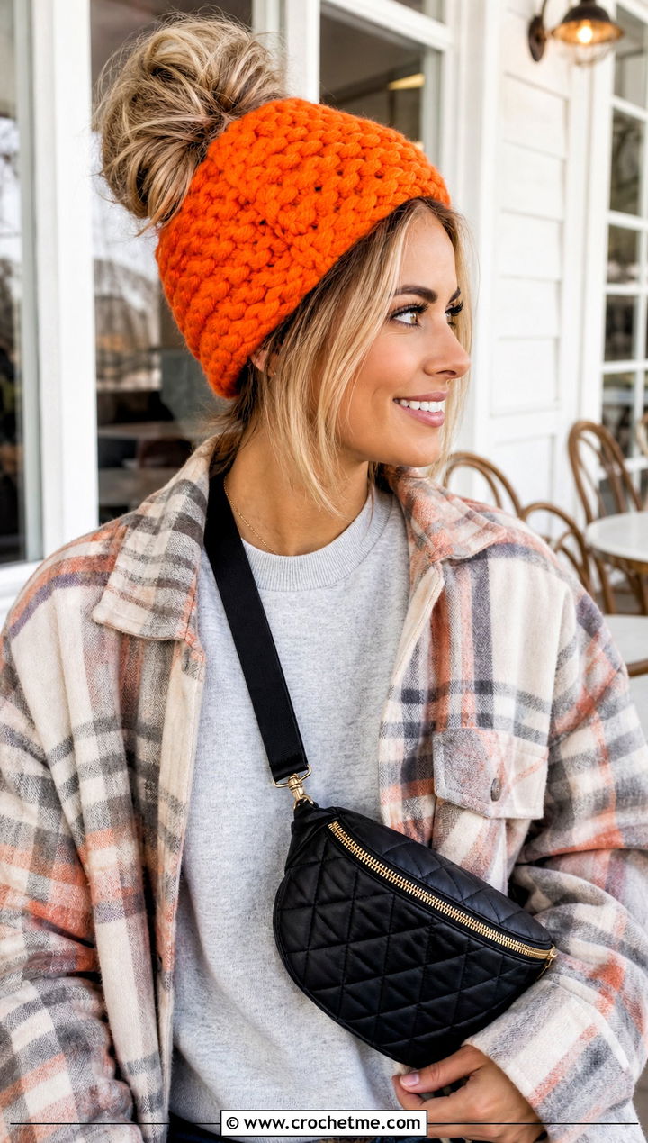 Chunky Crochet Messy Bun Hat With Elastic And Shacket - 25 Crochet Messy Bun Hat With Elastic outfit ideas