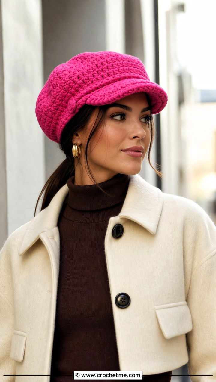 Chunky Crochet Newsboy Hat With Turtleneck And Jeans - 30 chunky yarn crochet hat outfit ideas