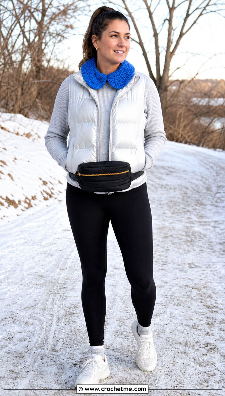 Chunky Crochet Peter Pan Collar With Puffer Vest And Leggings - 35 crochet peter pan collar outfit ideas