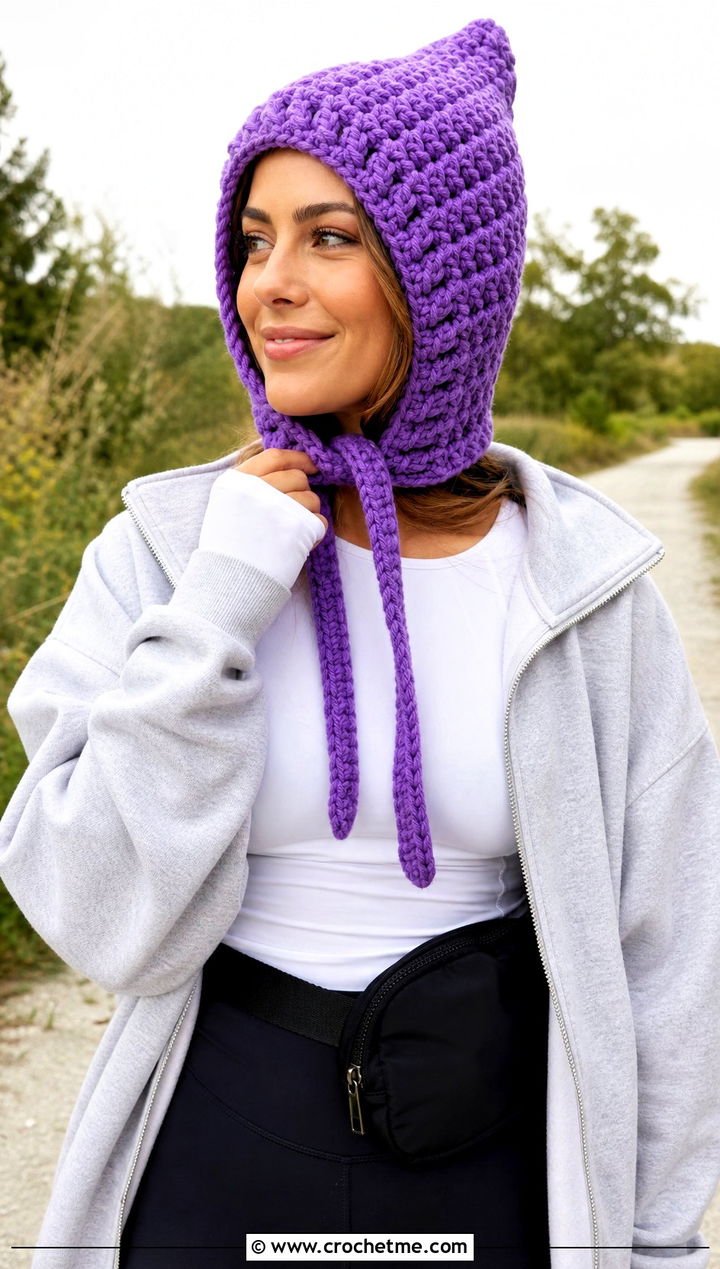 Chunky Crochet Pixie Hood With Leggings - 30 crochet pixie hat outfit ideas
