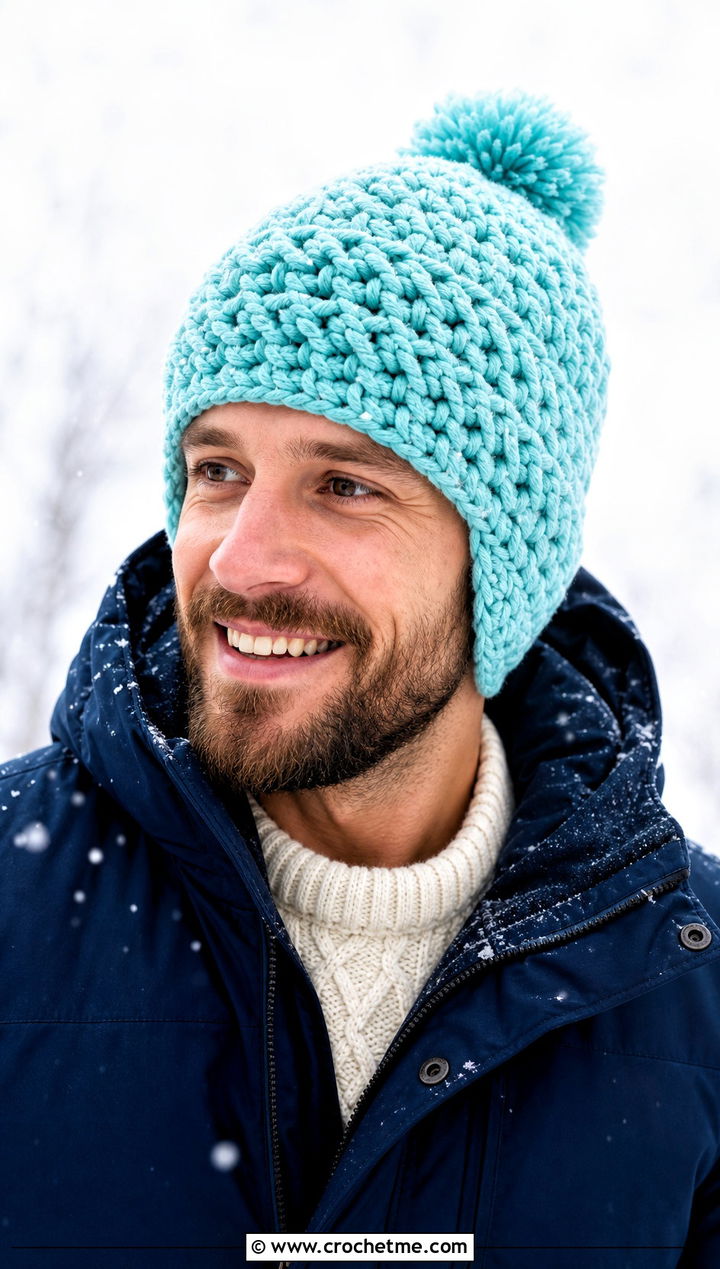 Chunky Crochet Pom Pom Hat With Parka - 15 Easy Crochet Mens Hat outfit ideas