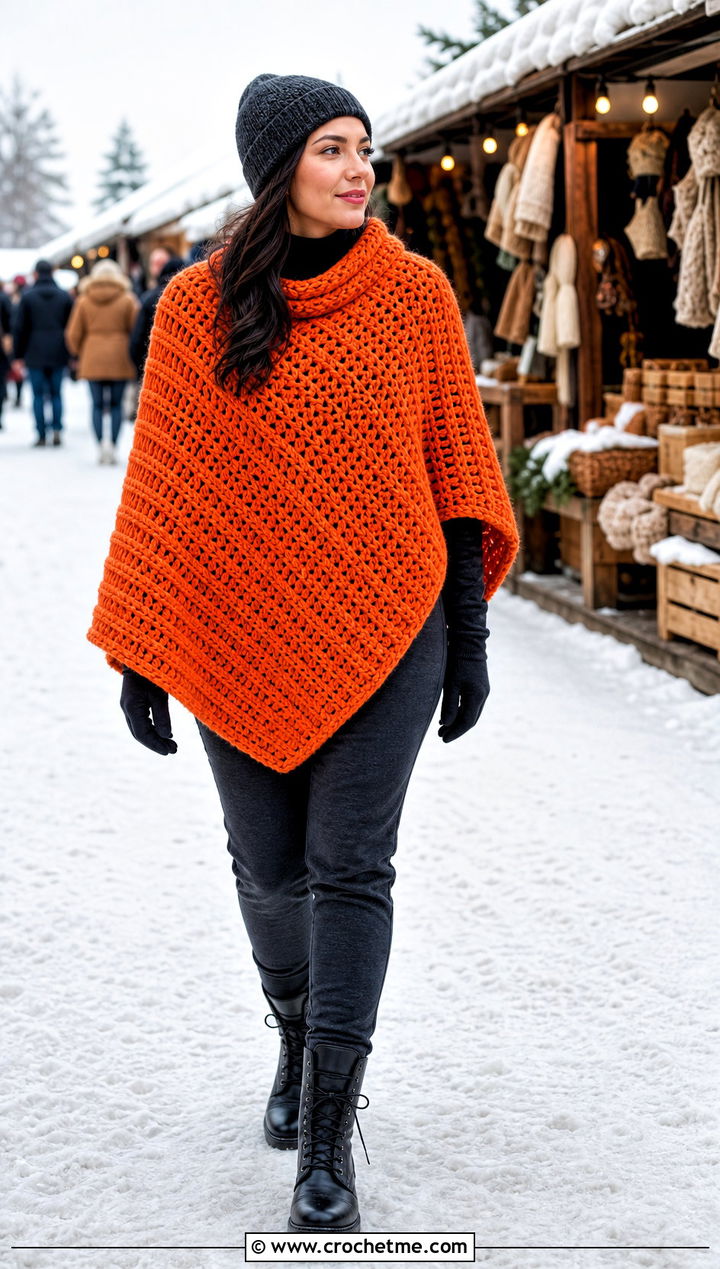 Chunky Crochet Poncho Shawl With Thermal Layers - 20 crochet poncho shawl outfit ideas