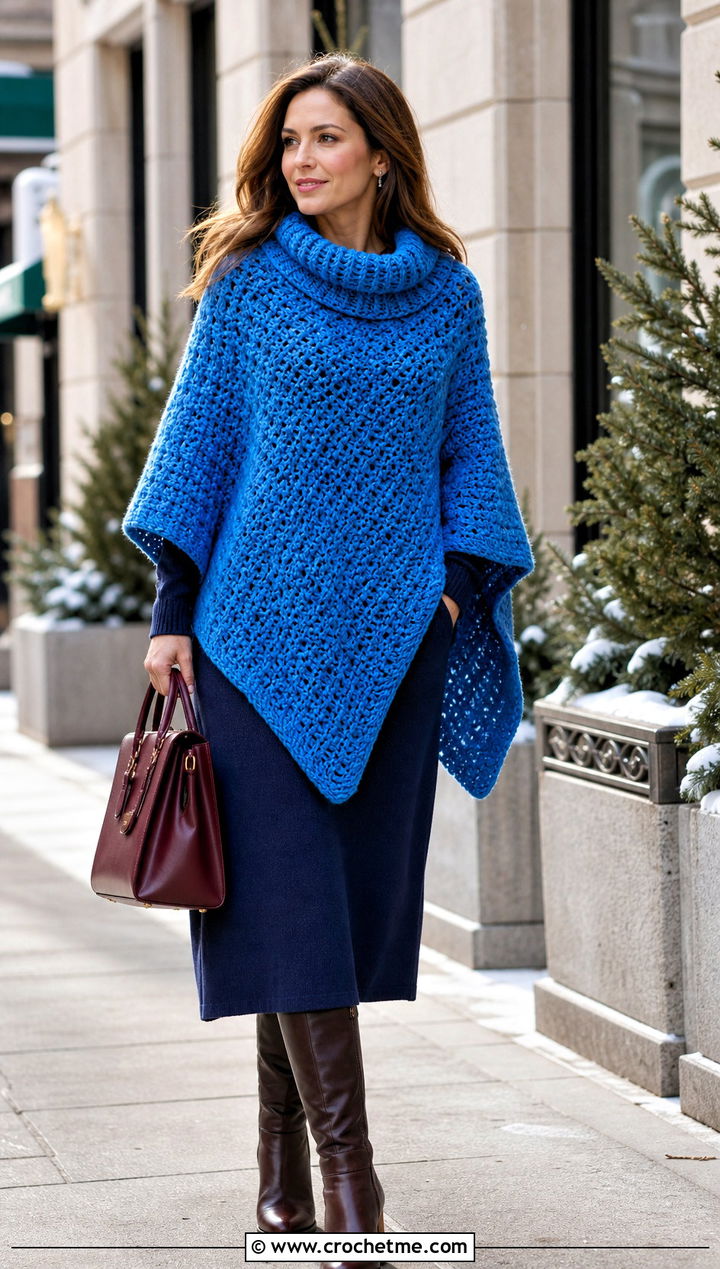 Chunky Crochet Poncho With Sweater Dress - 15 Crochet For Ponchos For Women outfit ideas