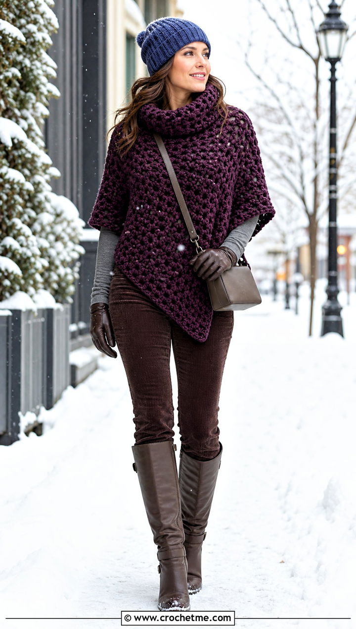 Chunky Crochet Poncho With Thermal Layers - 25 Easy Simple Crochet Poncho outfit ideas