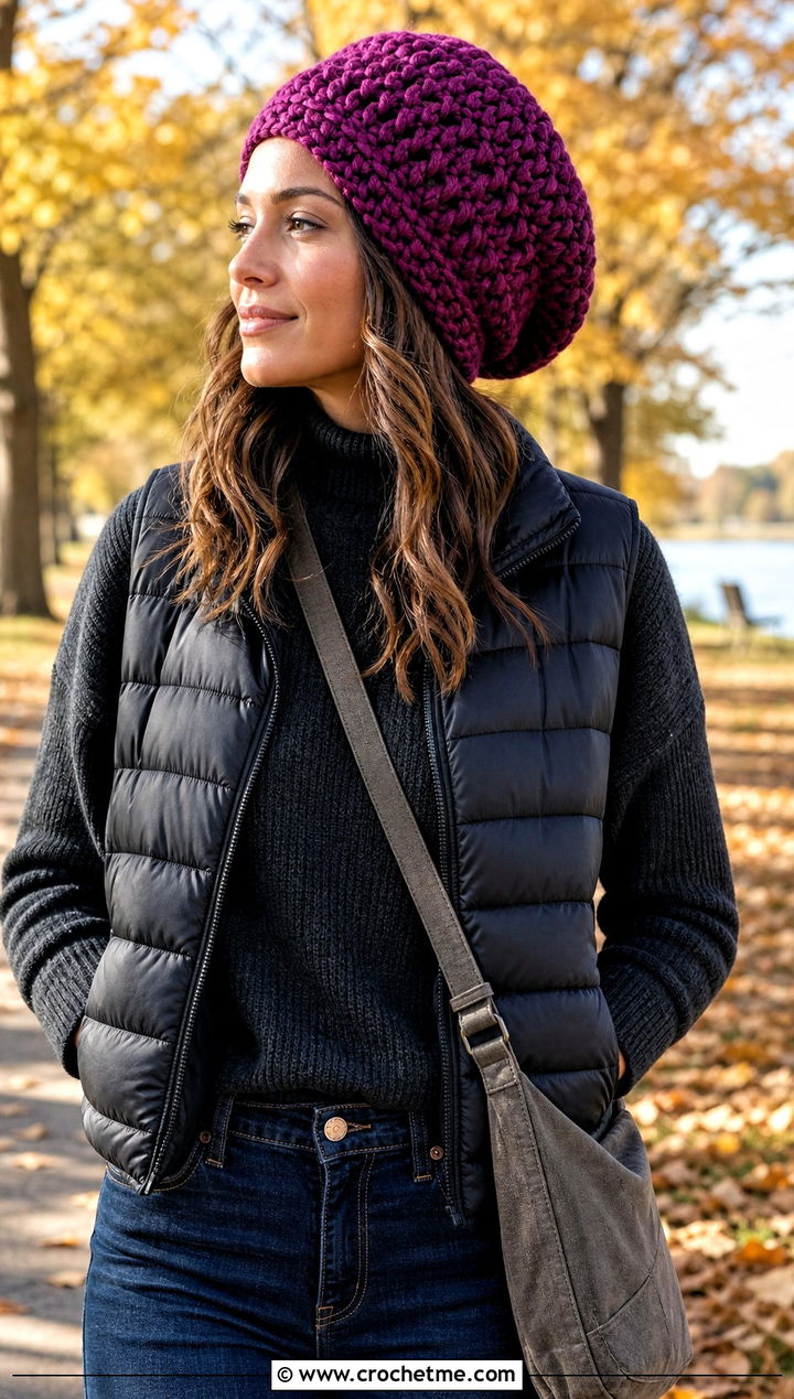 Chunky Crochet Rasta Tam Hat With Puffer Vest - 25 crochet rasta tam hat outfit ideas