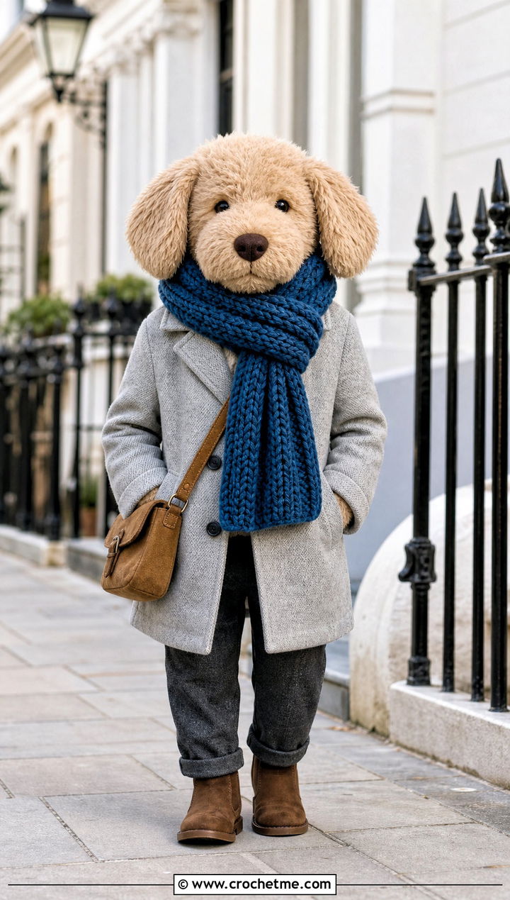 Chunky Crochet Scarf With Peacoat - 35 crochet jellycat clothes and outfit ideas