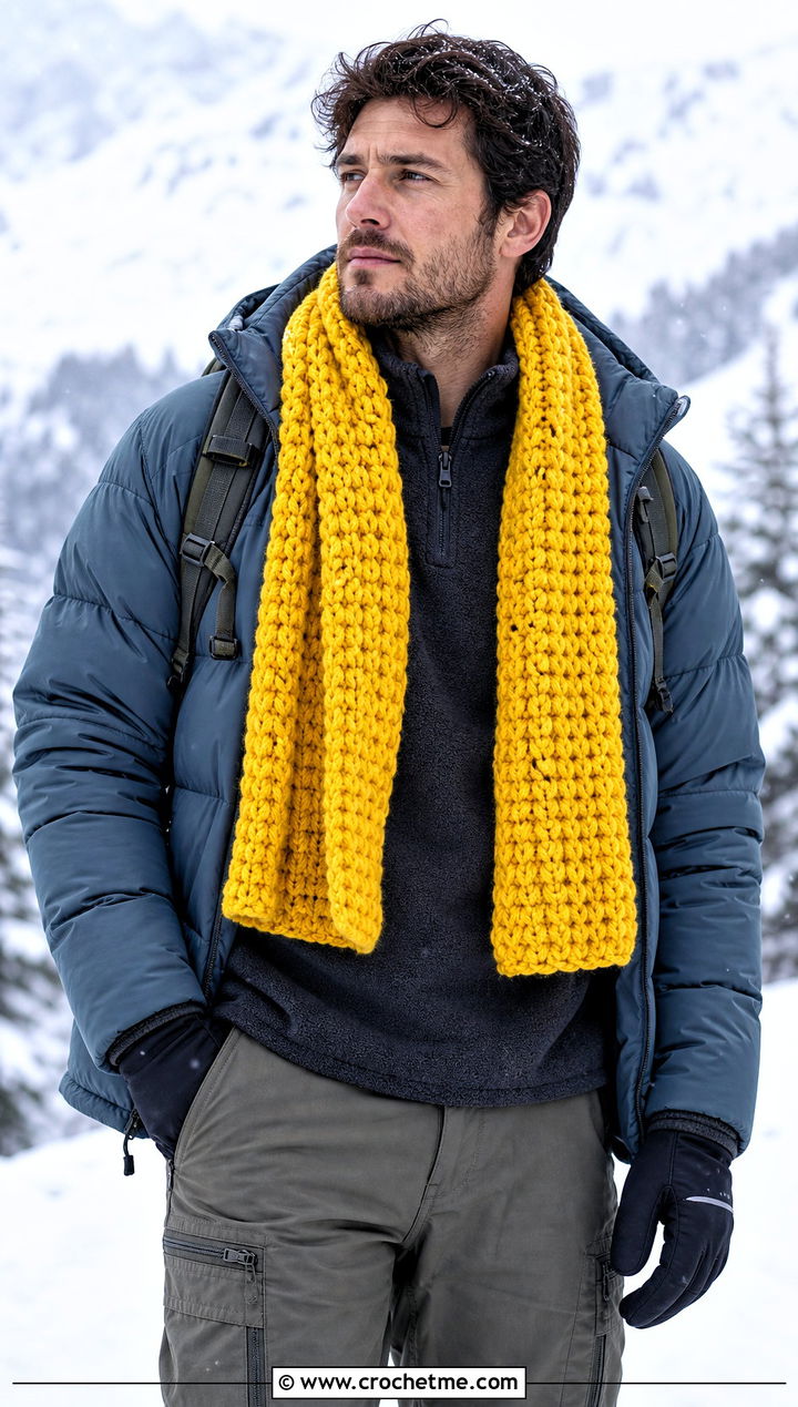 Chunky Crochet Scarf With Puffer Jacket - 30 male crochet scarf outfit ideas