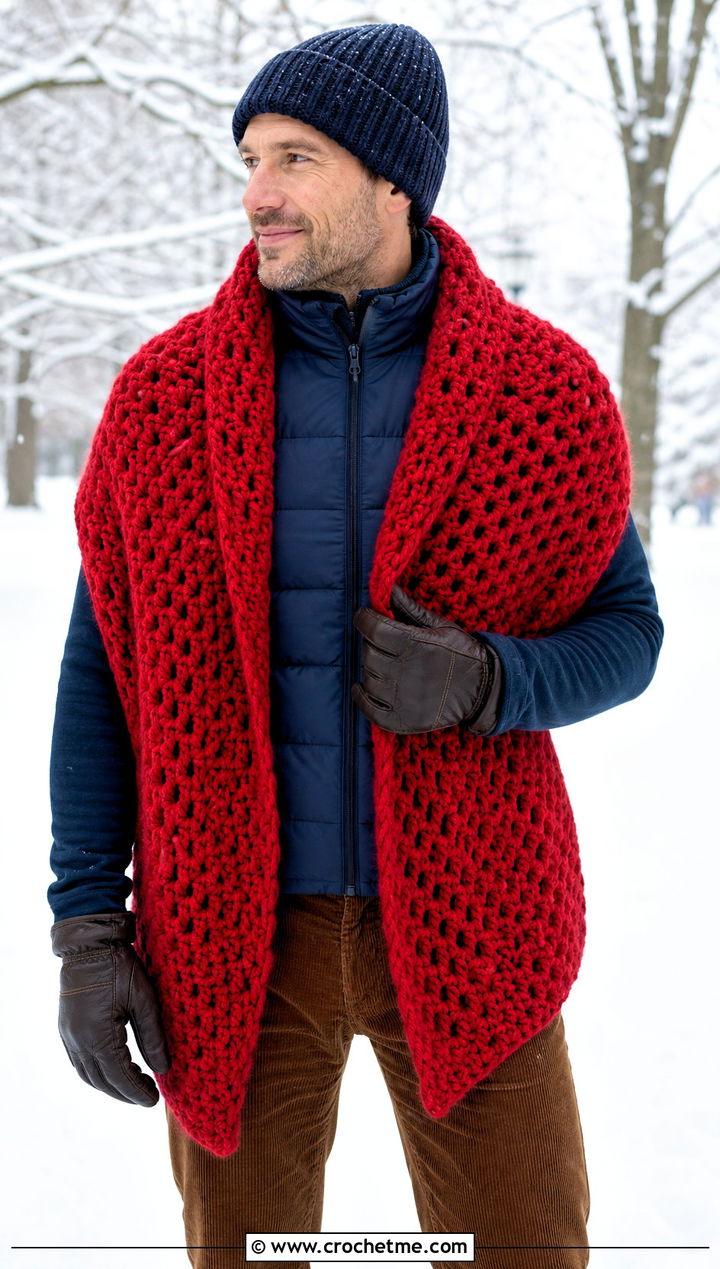 Chunky Crochet Shawl With Puffer Vest - 30 crochet shawl for men outfit ideas