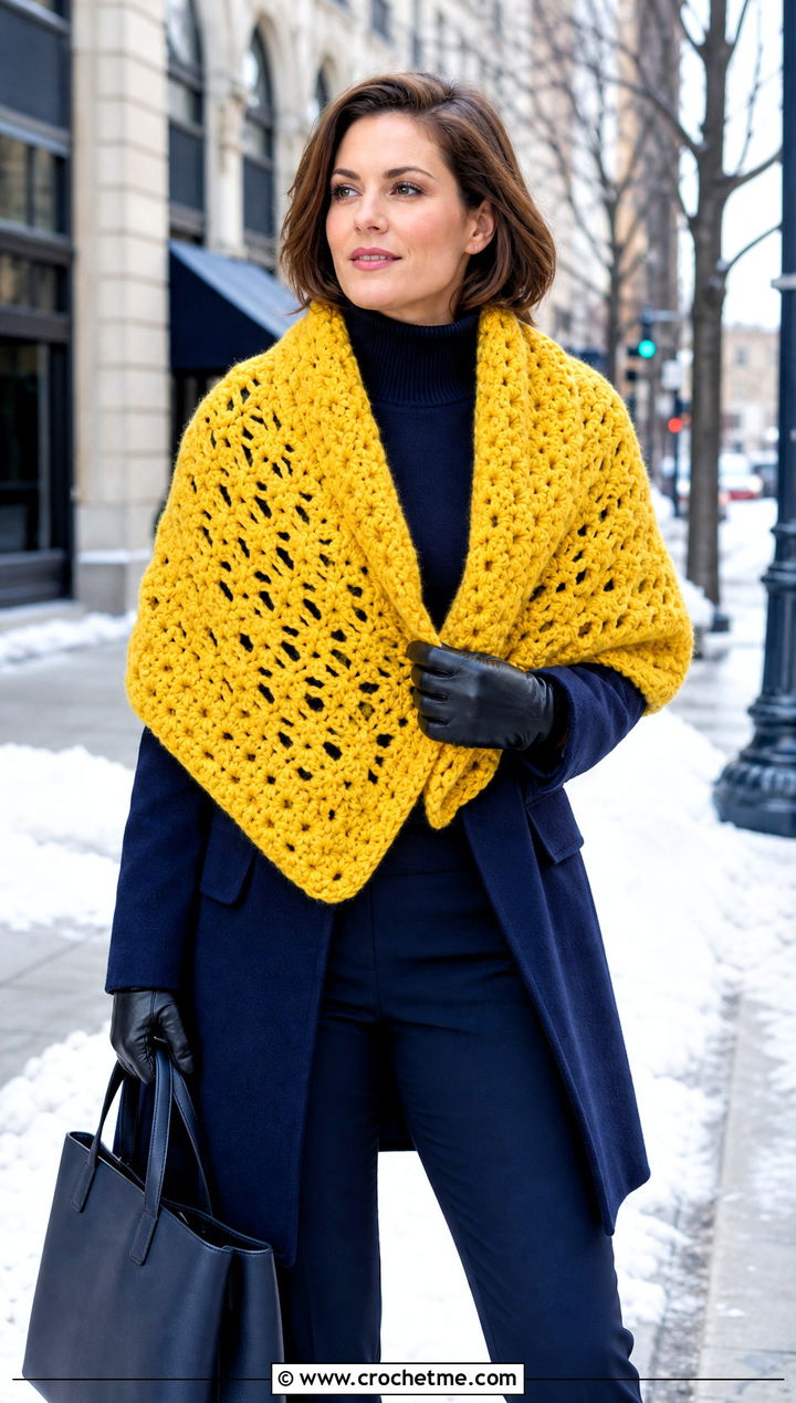 Chunky Crochet Shawl With Wool Coat - 25 Crochet A Shawl outfit ideas