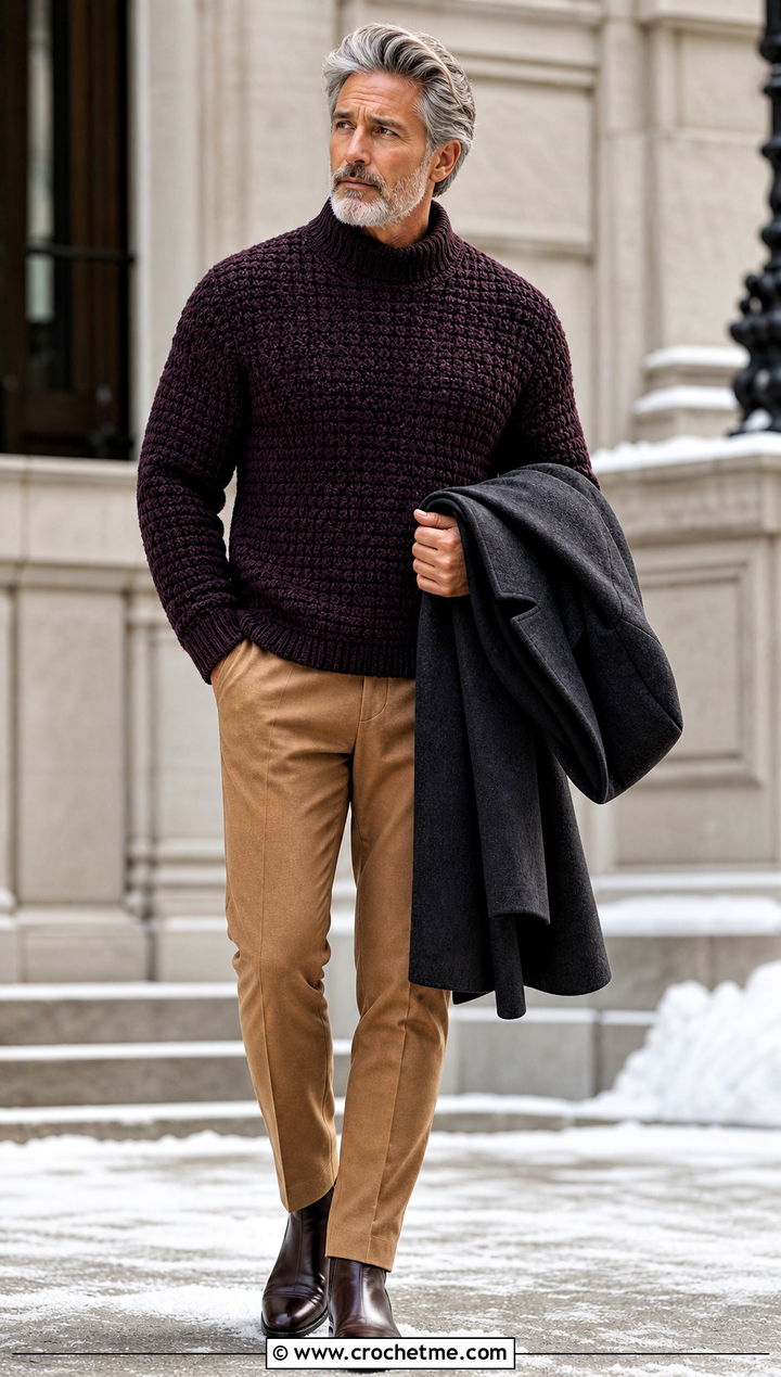 Chunky Crochet Sweater With Wool Trousers - 25 crochet clothes men ideas