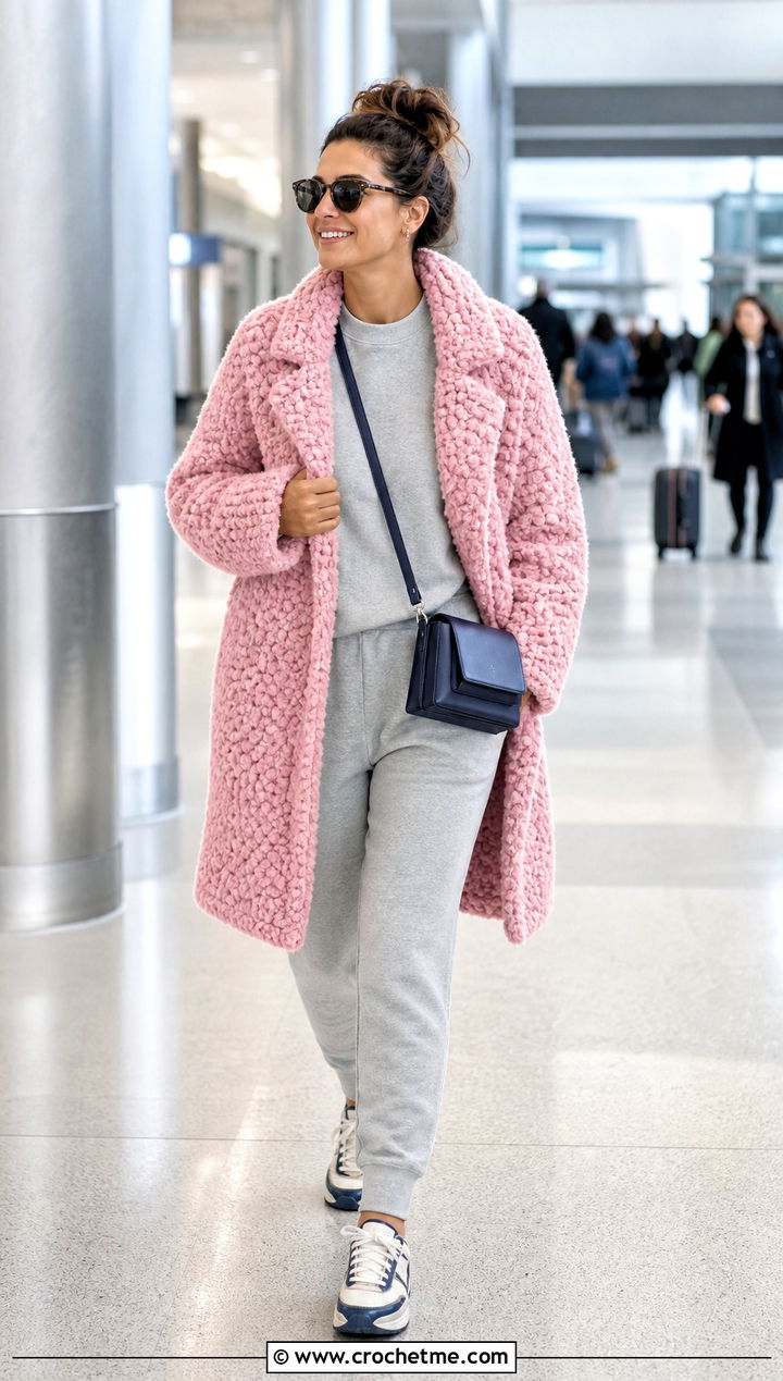 Chunky Crochet Teddy Coat With Matching Sweat Set - 25 Chunky Crochet Coat outfit ideas