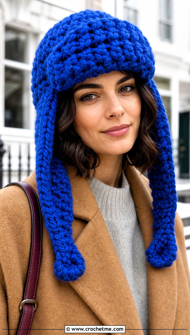 Chunky Crochet Ushanka With Wool Coat - 35 crochet russian hat outfit ideas