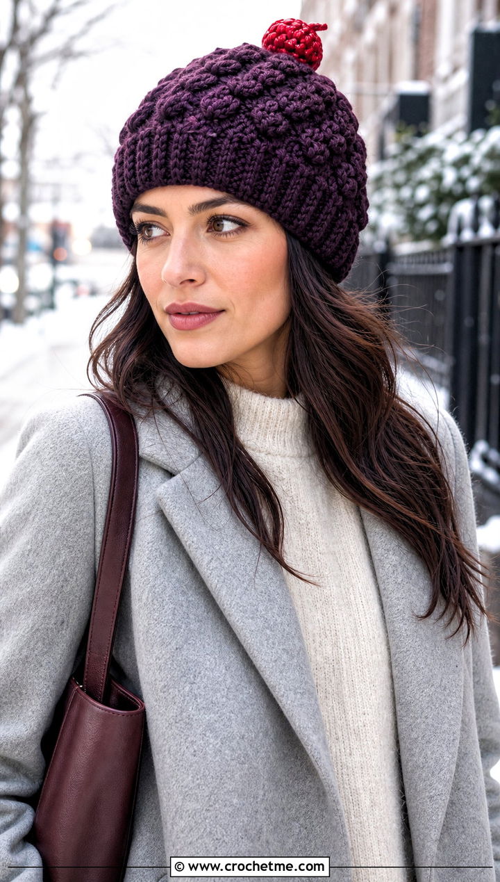 Chunky Cupcake Crochet Hat With Wool Coat - 25 cupcake crochet hat outfit ideas