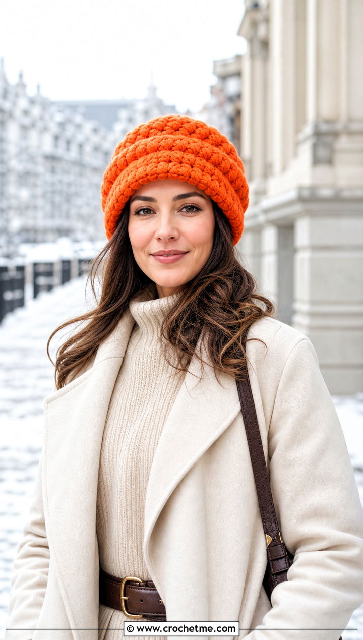 Chunky Double Brim Crochet Hat With Sweater Dress - 20 Double Brim Crochet Hat outfit ideas