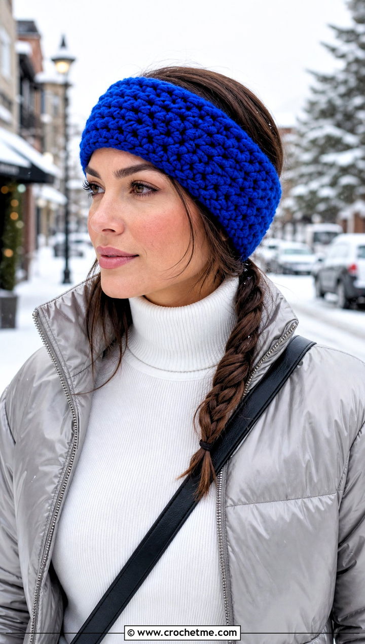 Chunky Ear Warmer Crochet Hair Headband With Puffer Jacket And Leggings - 30 crochet hair headband outfit ideas