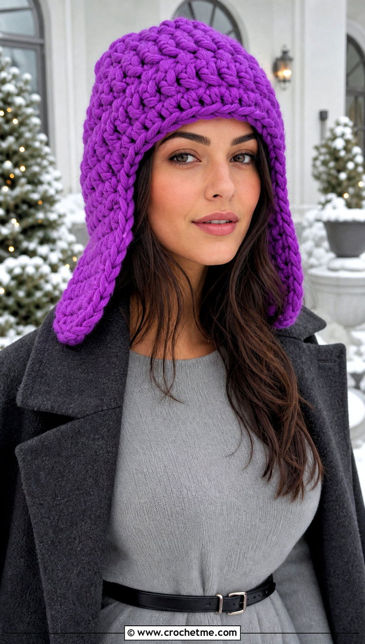 Chunky Earflap Crochet Beanie With Sweater Dress - 25 Earflap Crochet Beanie outfit ideas