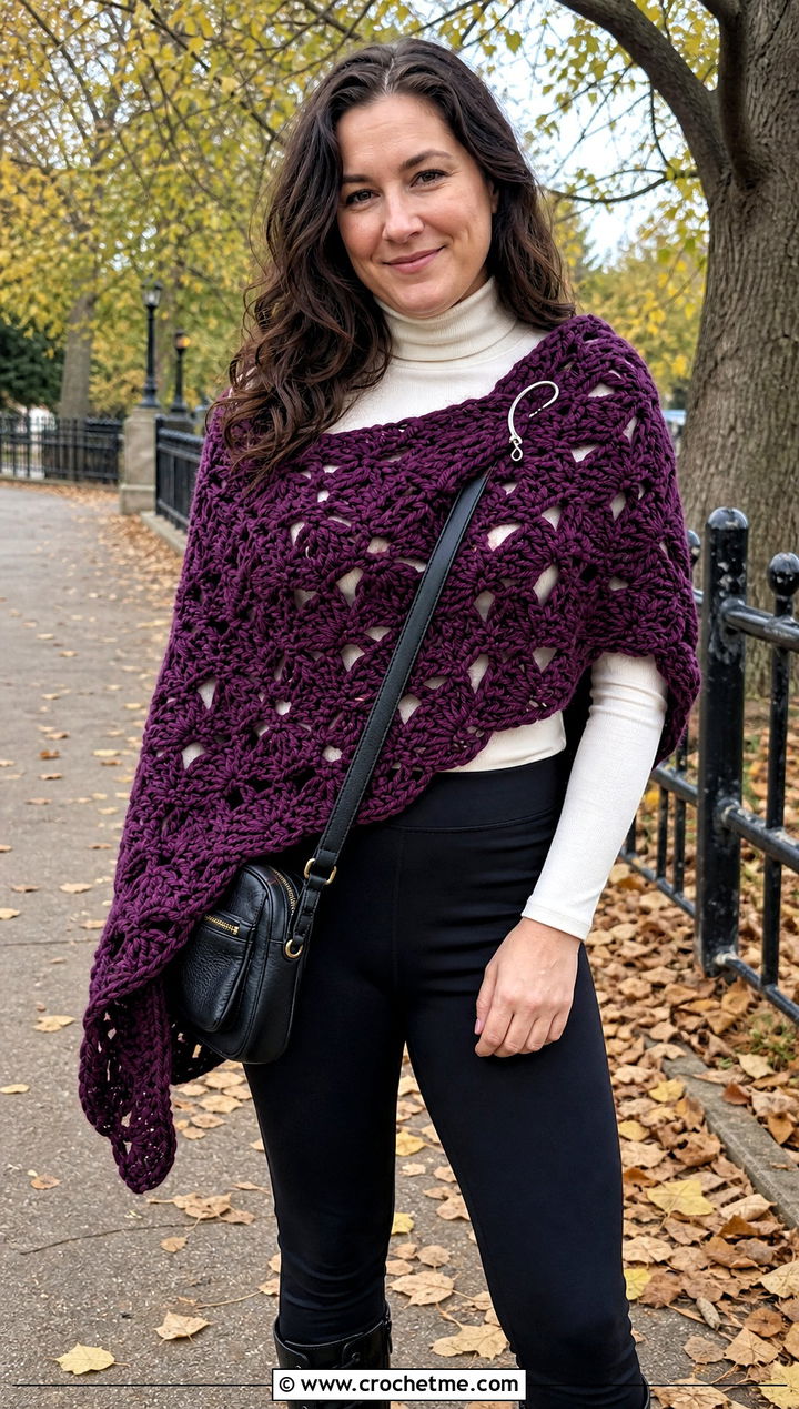 Chunky Fan Stitch Shawl With Leggings - 20 Crochet Fan Stitch Shawl outfit ideas