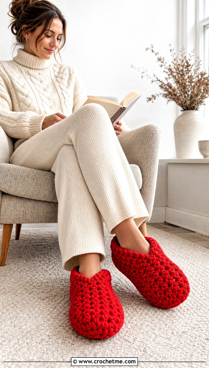 Chunky Folded Crochet Slippers With Cable Knit Set - 25 Folded Crochet Slippers outfit ideas