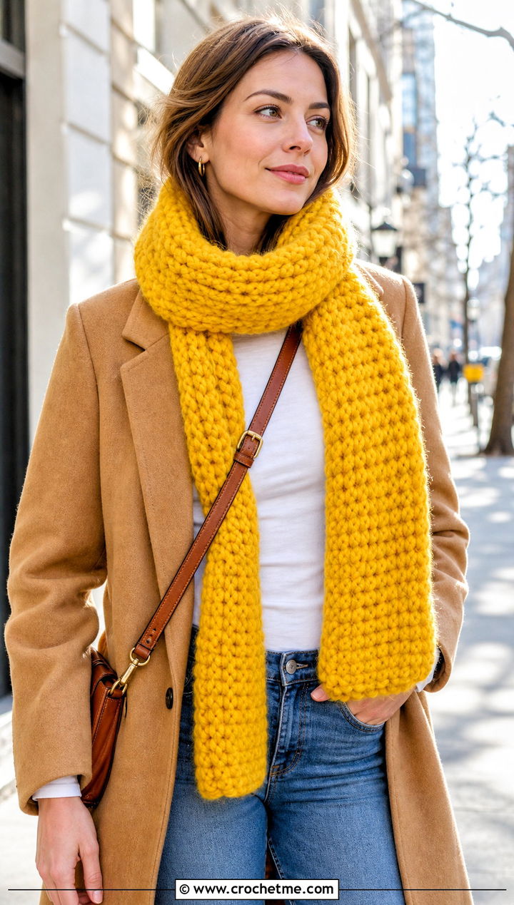 Chunky Fuzzy Crochet Scarf With Straight Leg Jeans - 25 Fuzzy Crochet Scarf outfit ideas