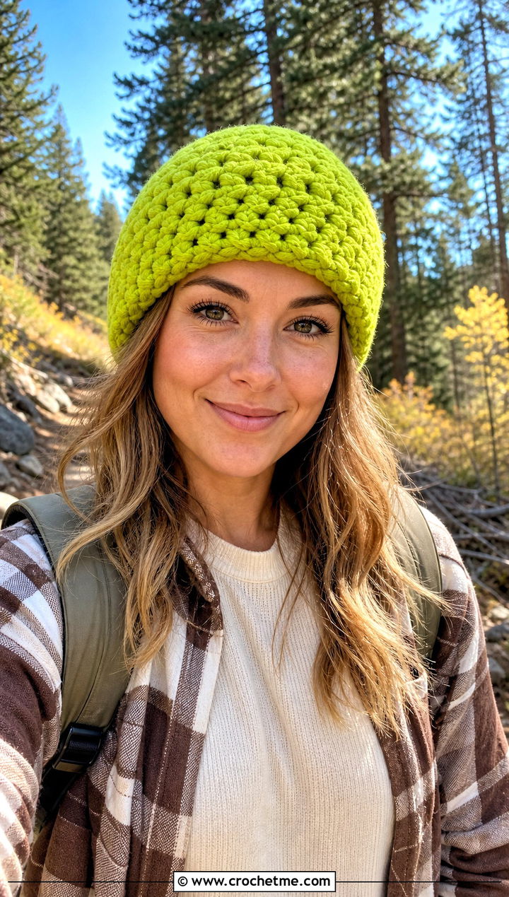 Chunky HDC Crochet Beanie With Shacket And Leggings - 20 hdc crochet beanie outfit ideas