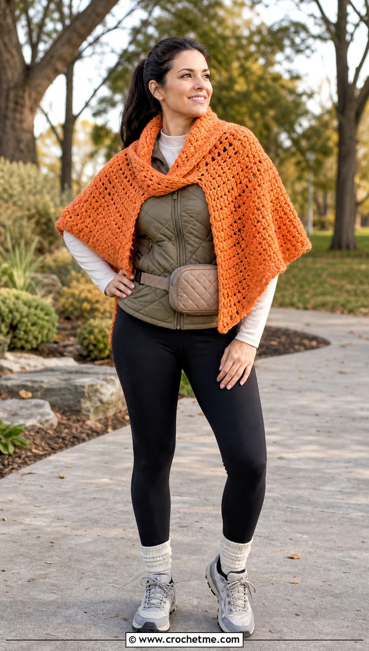 Chunky Half Circle Crochet Shawl With Leggings - 15 Half Circle Crochet Shawl outfit ideas