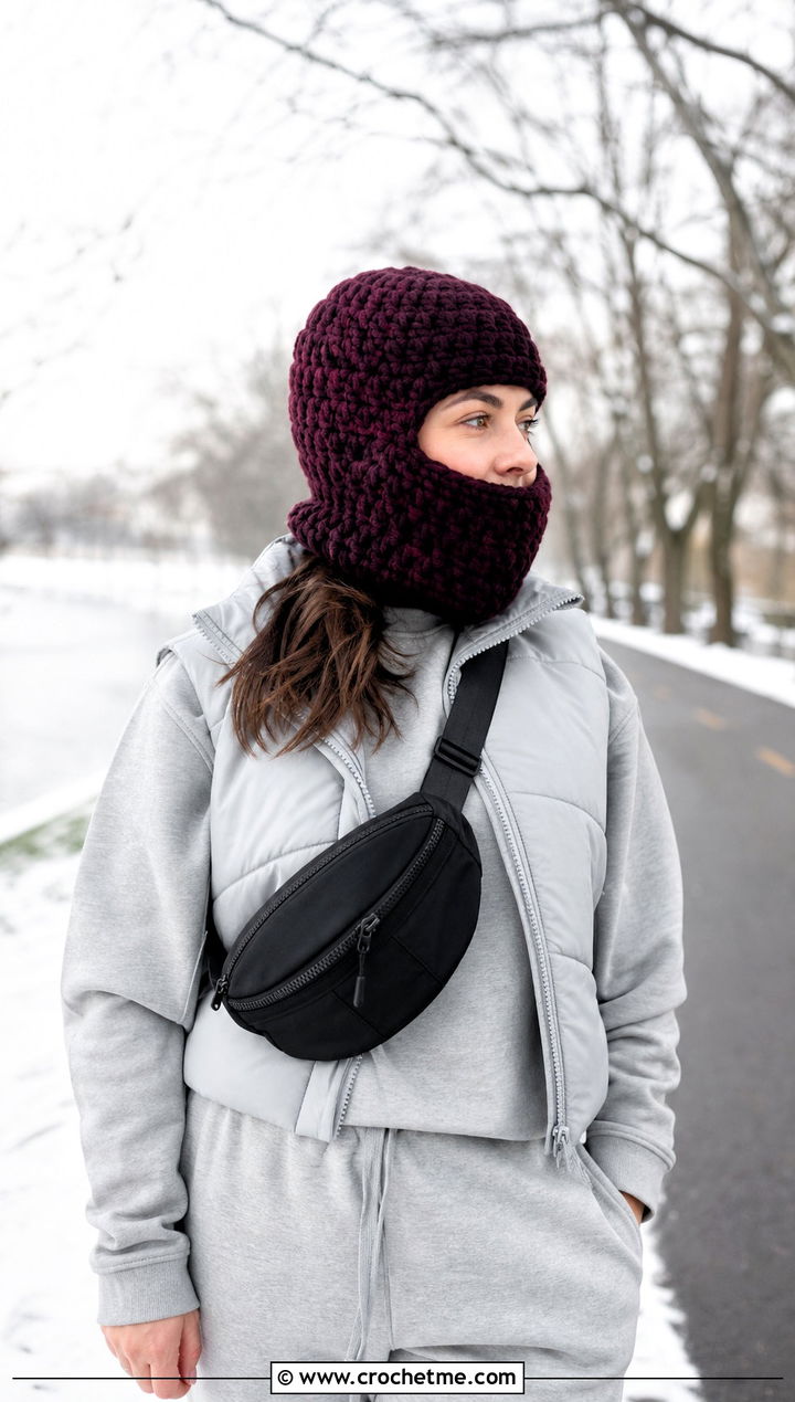 Chunky Helmet Balaclava With Athleisure Set - 25 crochet helmet balaclava outfit ideas