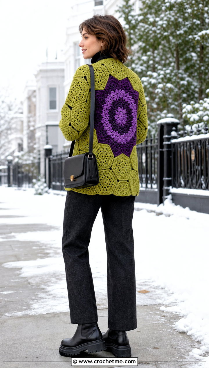 Chunky Hexagon Cardigan With Granny Square Back And Turtleneck - 20 Hexagon Cardigan With Granny Square Back outfit ideas