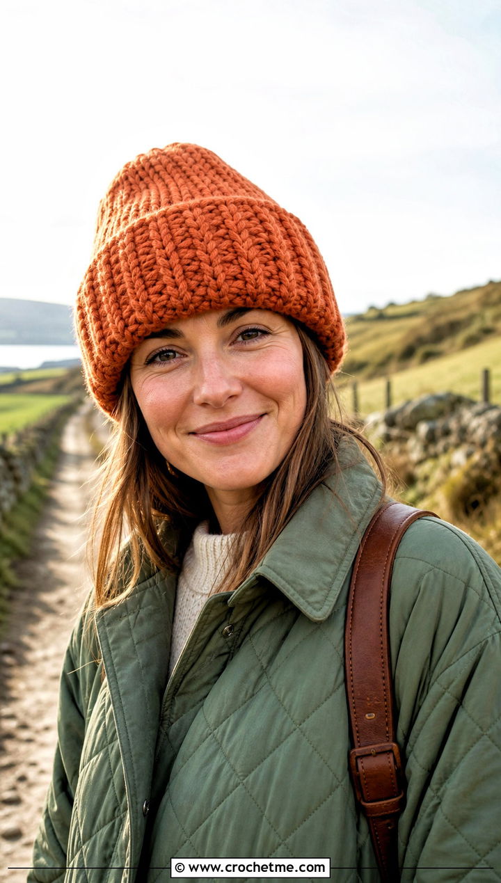 Chunky Highland Crochet Beanie With Quilted Coat - 15 highland crochet beanie outfit ideas