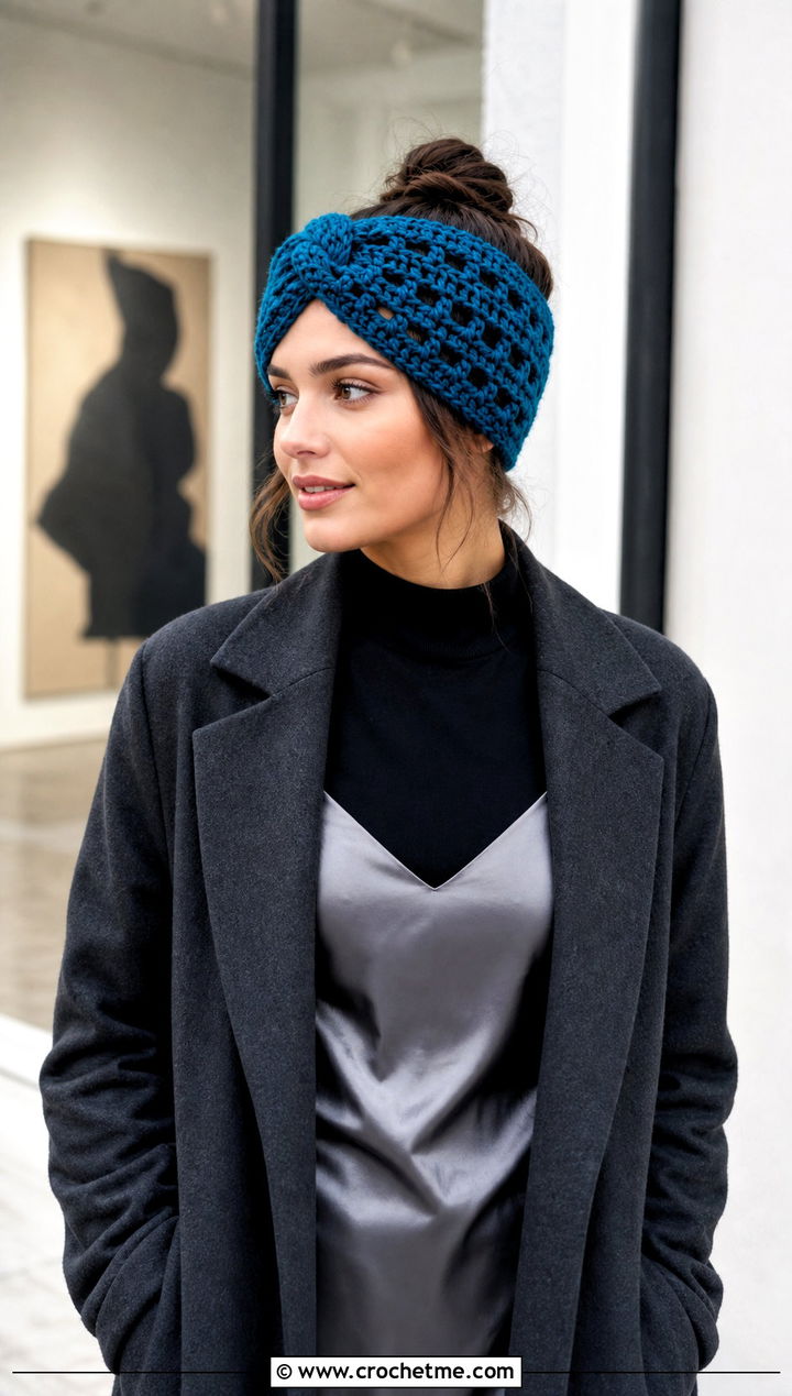 Chunky Lace Twist Crochet Ear Warmer With Slip Dress - 30 chunky yarn crochet ear warmer outfit ideas