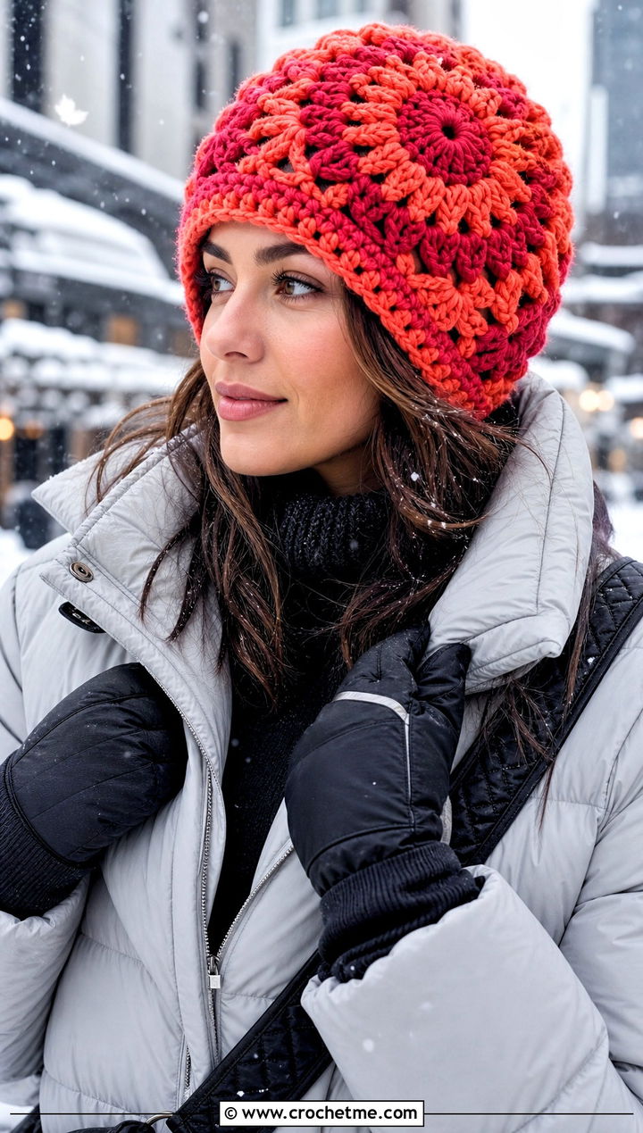 Chunky Mandala Crochet Beanie With Puffer Jacket - 20 Mandala Crochet Beanie outfit ideas
