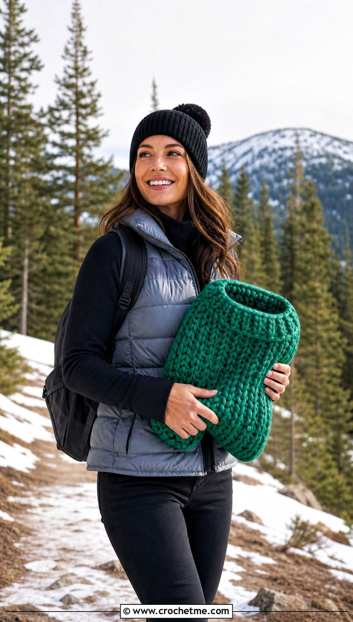 Chunky Mason Jar Sweater With Puffer Vest - 20 Crochet Mason Jar Sweater outfit ideas