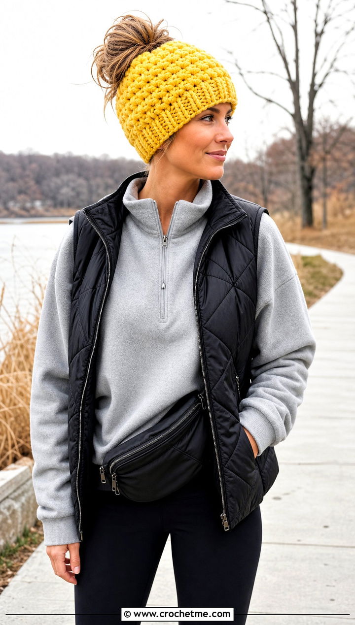 Chunky Messy Bun Crochet Hat With Leggings - 25 Messy Bun Crochet Hat outfit ideas