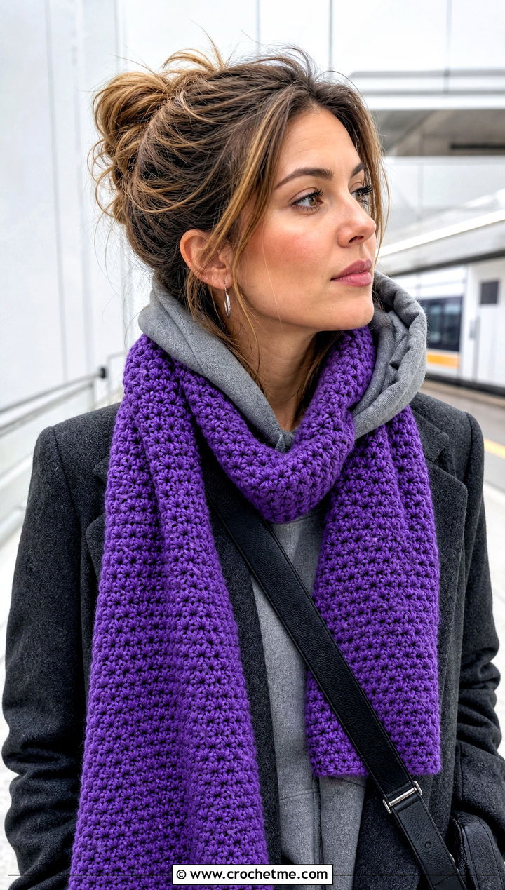 Chunky Moss Stitch Crochet Scarf With Hoodie - 25 Chunky Yarn Crochet Scarf outfit ideas