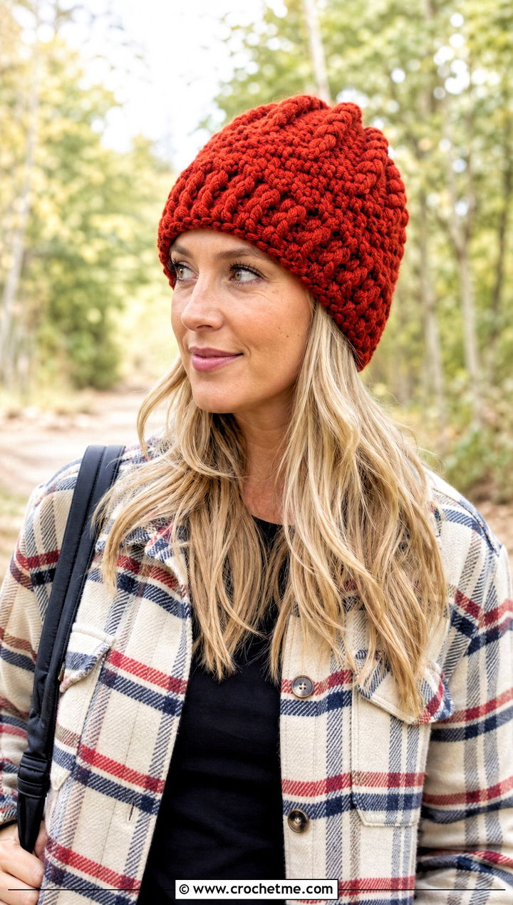 Chunky Mountain Ridge Crochet Beanie With Shacket And Leggings - 15 Mountain Ridge Crochet Beanie outfit ideas