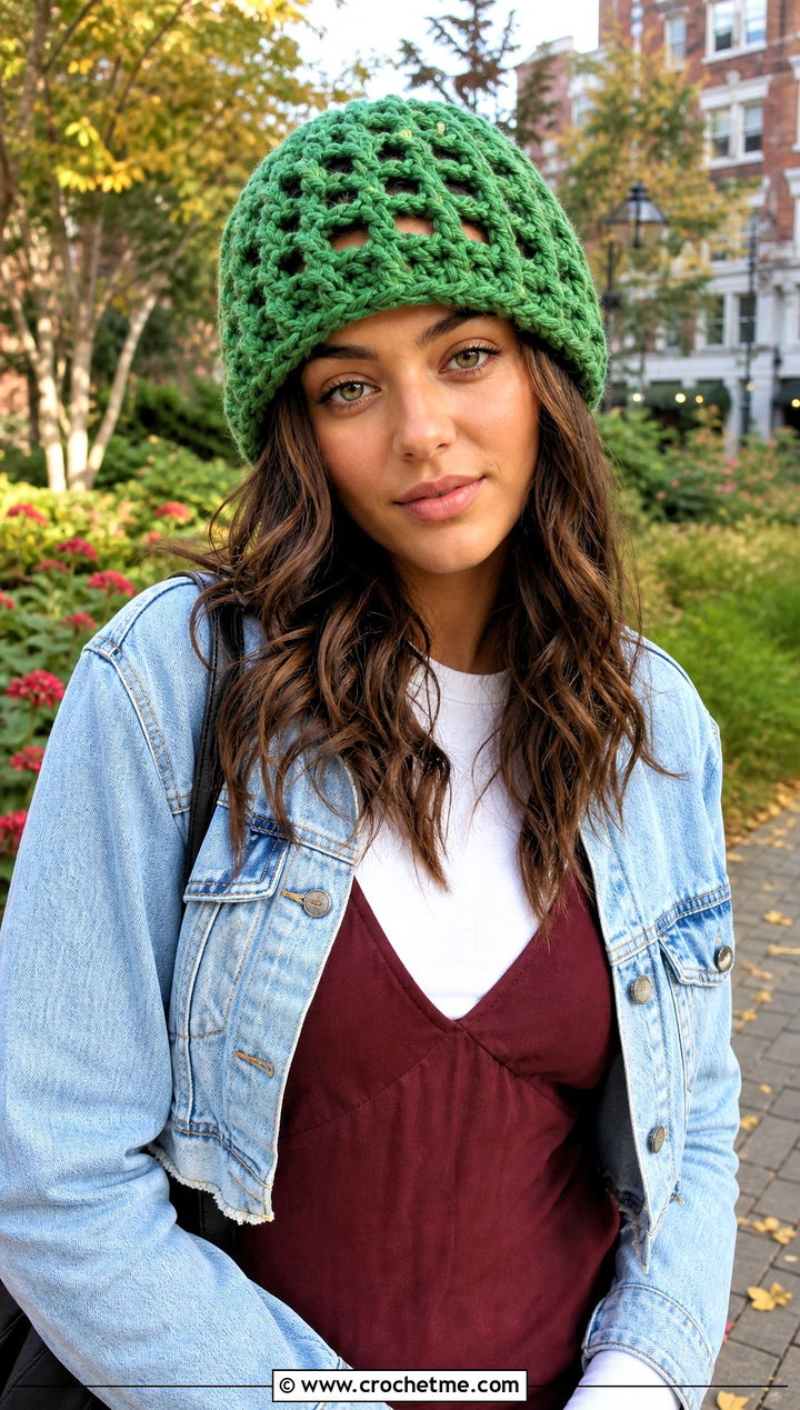 Chunky Open Stitch Crochet Hat With Slip Dress - 25 Easy Chunky Crochet Hat outfit ideas