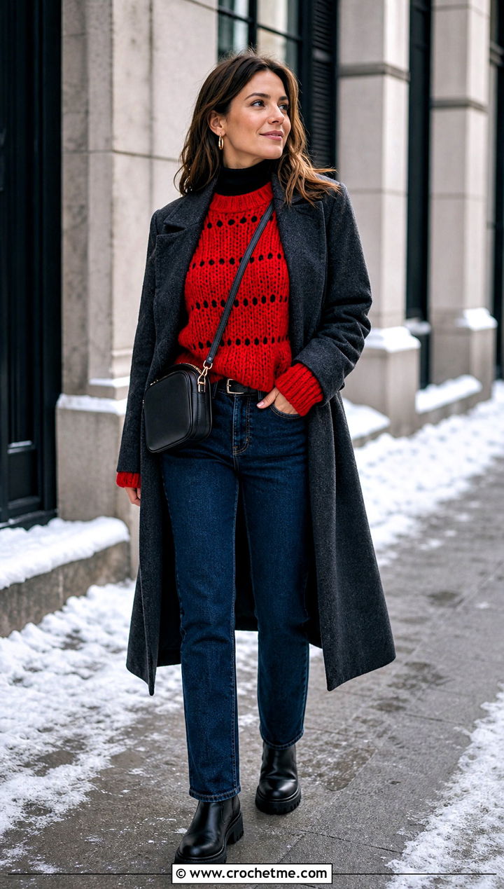 Chunky Pixie Crochet Sweater With Straight Leg Jeans - 20 Pixie Crochet Sweater outfit ideas