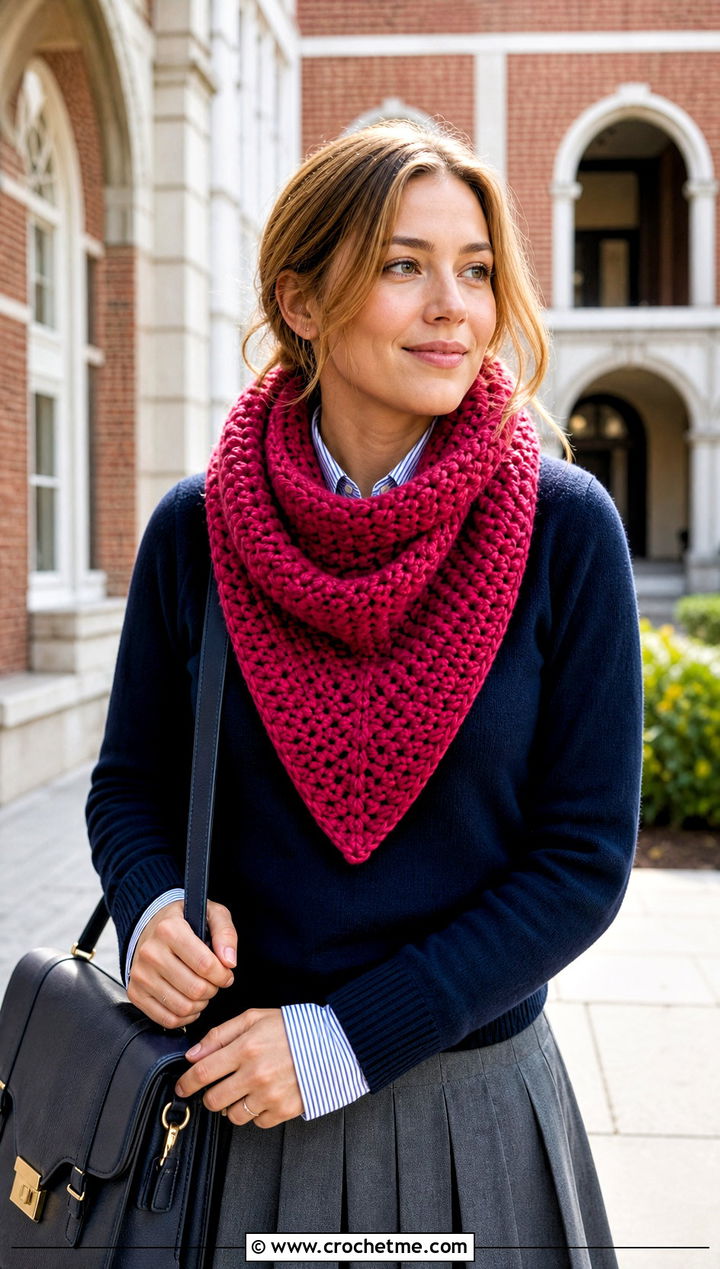 Chunky Pointed Crochet Cowl With Preppy Layers - 30 chunky crochet cowl outfit ideas