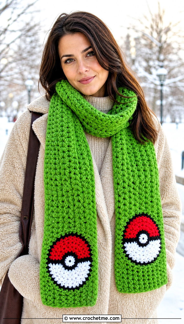 Chunky Pokemon Scarf With Teddy Coat - 25 Crochet Pokemon Scarf outfit ideas