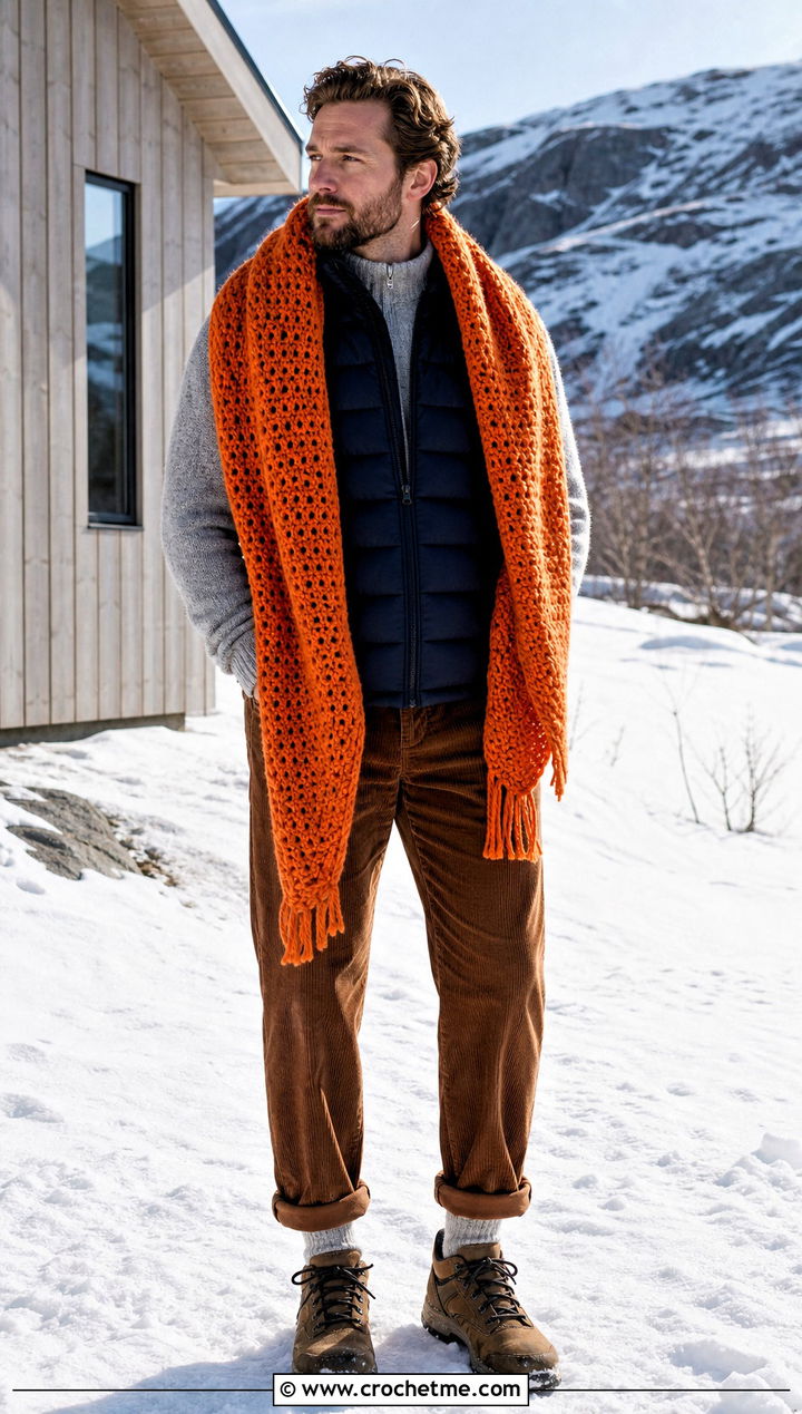 Chunky Prayer Shawl With Puffer Vest And Corduroy Pants - 20 Mens Crochet Prayer Shawl outfit ideas