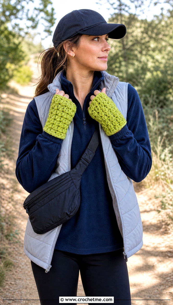 Chunky Puff Stitch Fingerless Gloves With Quarter Zip And Leggings - 15 Crochet Puff Stitch Fingerless Gloves outfit ideas