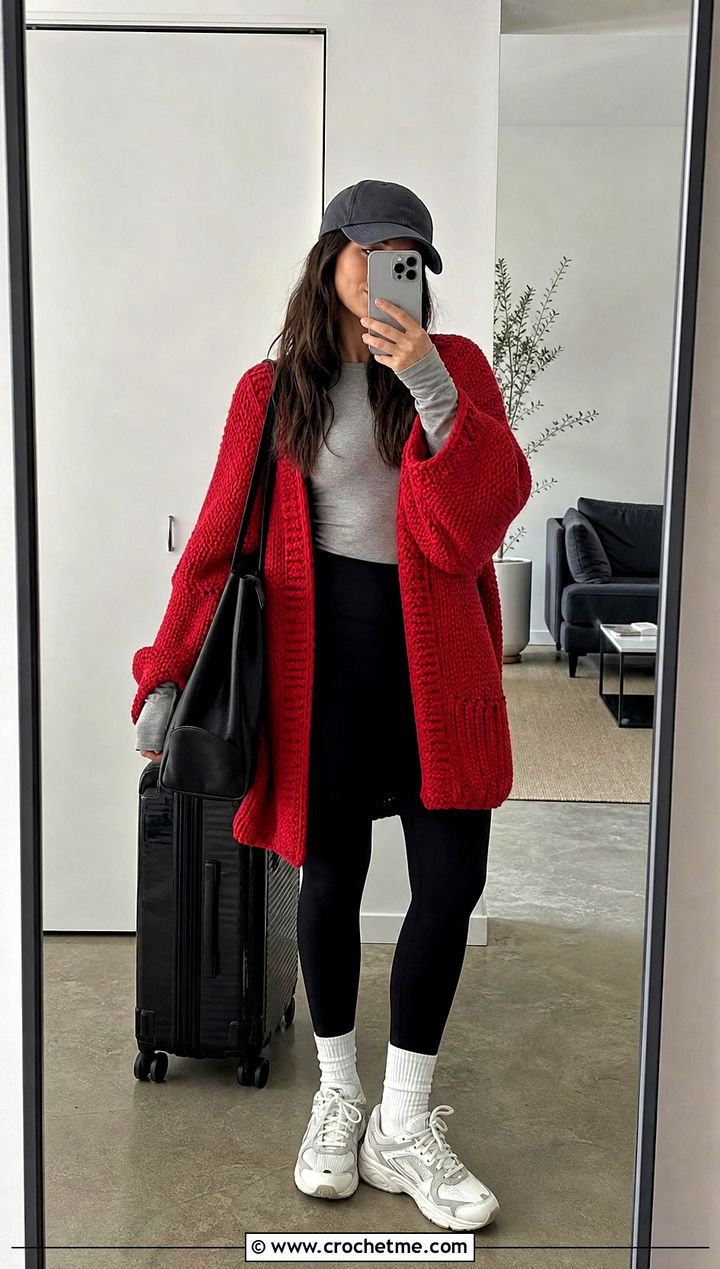 Chunky Rectangle Cocoon Cardigan With Leggings - 20 Crochet Cardigan From Rectangle outfit ideas